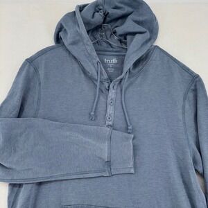 Truth by Republic Mens Henley Hoodie Blue Long Sleeve Pullover Sweatshirt L NEW